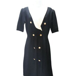 VTG St John Black Cream Santana Knit Dress Size 4 Double Breasted Classic Luxury
